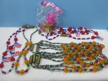 Blinky 7 Light Up Mardi-Gras/Party Bead/ 3 Patriotic Flags Necklaces Vivid Colors