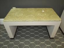 Transitional Modern Bench w/ Upholstered Padded Seat Beige Color and Mahogany Finish