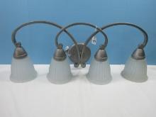4 Light Post Modern Vanity Fixture Wall Mount w/ Frosted Glass Shades Brushed Silver Finish