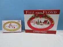 2 Fitz & Floyd Christmas Collection Vintage Santa Sentiment Tray 9 1/2" Oval & "Home Warms -