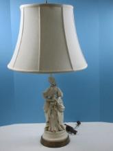 Ceramic Victorian Maiden Figural 30" Lamp on Brass Tone Base
