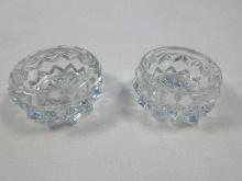Pair Fostoria American Pattern Clear Glass Cube Motif Salt Cellars