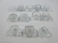 12 Misc Crystal/Glass Salt Cellars Various Designs Etched, Diamond, Hobstar etc.
