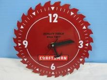 Novelty Craftsman 9 1/2" Enamel Circular Saw Blade Workshop Clock Hammer & Handsaw Hands