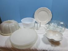 Lot Glasbake 16 For Sunbeam Milk Glass Mixing Bowl Tab Handles and Pour Spout