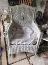 Vintage White Wicker Rocking Chair Diamond Pattern Back