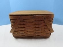 Rare Vintage Domino Sugar Hand Woven Split Oak Pie Basket Carrier Double Swing Handles