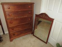 Traditional Chest of Drawers w/Wooden Drawer Pulls 48"H x 36" x 21" and Framed Mirror