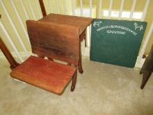 Early Wooden Child School Desk Hickory handle & Mfg. & Co. Conover, NC w/Chalk Board