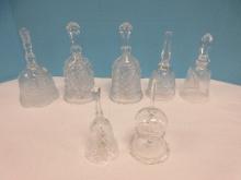 7 Crystal Bells Cork Crystal Blarney Ireland,Crystal Clear Relief Christmas Trees,Etched Flower etc