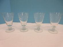 Set 4 Bryce Crystal Wales Laurel Pattern Polished Cut Laurel Band Wafer Stem Blown Glass 6"