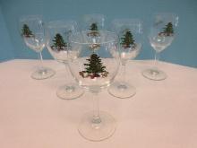 Set 6 Tienshan Glassware Holiday Hostess Pattern Christmas Tree 7 1/4" Stem Goblets