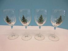 Set 4 Nikko Happy Holidays Pattern Christmas Tree 7 1/4" Glassware Goblets 10oz Circa 1982-2014