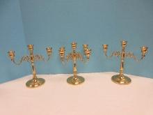 13pc Brass 5 Light 4 Arem Candelabra 9" & Pair Matching Triple Light Candelabras