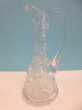 Elegant Crystal 12" Ewer Pitcher Applied Handle Pinwheel & Fan Cut Design