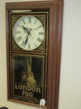 Collectible London Fog Advertising Logo Emblem Reverse Design Glass Panel Wall Clock