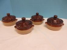 Set 4 Stoneware Individual Bean Pots/Soup Pots w/Tab Handles & Lids