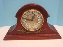 Elegant Simulated Wood Grain Case Quartz Mantel Clock w/Westminster Chime Battery