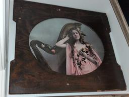 (BR2) 4 PC. LOT TO INCLUDE A VINTAGE WOOD FRAMED PORTRAIT OF A YOUNGER WOMAN AND HER HARP, VINTAGE