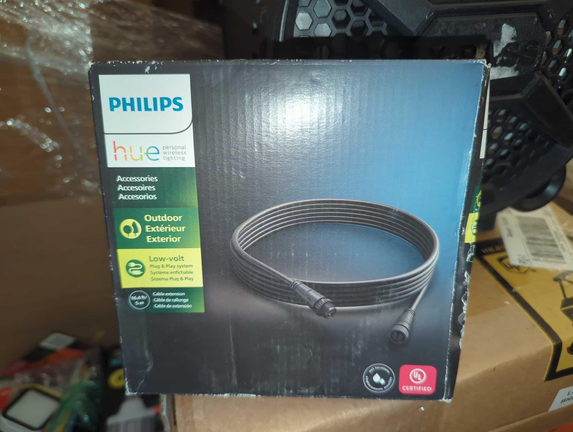 Box Lot of Assorted Items Including Philips Hue 16 ft. Outdoor Low Voltage Cable Extension (1-Pack),