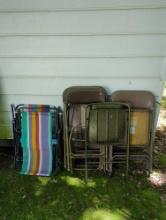 (SHED) LOT OF 9 FOLDING CHAIRS, VARIED TYPES, ALL ARE USED.
