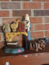 (LR) LOT OF 3 ITEMS TO INCLUDE. 2 NOAH'S ARK FIGURINES TALLEST IS 12 1/2"H, SMALLEST IS 10 1/2"H,