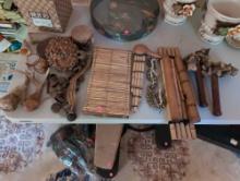 (UPOFC) LOT OF HANDMADE AFRICAN/ASIAN INSTRUMENTS & NOISE MAKERS TO INCLUDE: (2) ANTLER HANDLED