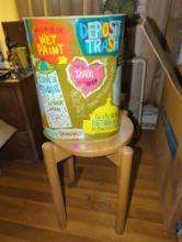 (UPBR1) LOT OF 2 ITEMS TO INCLUDE, METAL WASTE BIN, AND A WOOD SIDE TABLE 15"X 11 3/4"