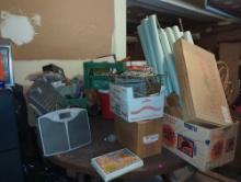 (GAR) LOT OF MISCELLANEOUS ITEMS TO INCLUDE, METAFRAME BOX, FISHING NET, LASKO FLOOR FAN, KELLEY