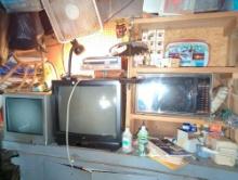 (GAR) LARGE LOT OF MISCELLANEOUS ITEMS TO INCLUDE, 2 FAT BACK TVS, TECHNICS STEREO RECEIVER,