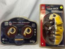 Redskins fan face mask and Reskins Ihip team logo speakers set