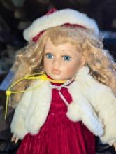 (GAR) The Collectors Choice Limited Edition Christmas Porcelain Doll with Blonde Hair and Blue Eyes