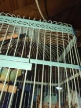 (GAR) EARLY STYLE BLUE IN COLOR BIRD CAGE DECORATION WITH FAUX BIRD INSIDE ON PERCH, WHAT YOU SEE IN