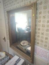 (DR) Wall Hanging Mirror with Gold Trim, Approximate Dimensions - 39" L x 31" W, Appears to be in