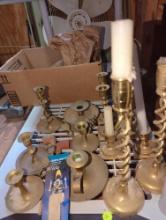 (GAR) 1 lot of various brass candlestick holders, oil lamp wicks and candle snuffers, etc. Sold