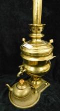 Vintage Brass Samovar with Tray and Pot - 22" x 10" x 12.5"