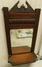 Antique Wood Wall Shelf with Beveled Glass Mirror - 21" x 10.5" x 5"