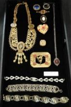 Tray Lot of Art Deco / Victorian Costume Jewelry - Necklaces - Bracelets and Brooches