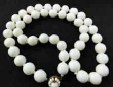 Miriam Haskell Signed 23" Milk Glass Bead Necklace