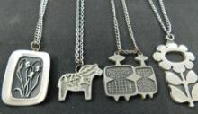 Lot of 4 Swedish Pewter Necklaces - 3 Signed R. Tennesmed