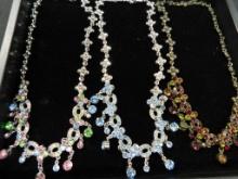 Tray Lot of 3 Modern Colorful Rhinestone Costume Jewelry Necklaces