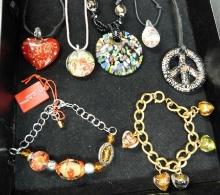 Tray Lot of Costume Jewelry - Art Glass - 5 Necklaces - 2 Bracelets