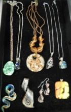Tray Lot of Costume Jewelry - Art Glass - 5 Necklaces - 3 Pendants - 1 Pair of Earrings