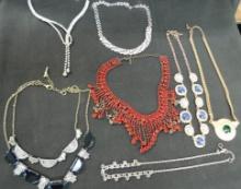 Tray Lot of 6 Costume Jewelry Rhinestone Necklaces