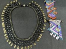 Group of 3 Micro Beaded Costume Jewelry Pieces - 1 Necklace - 2 Pins