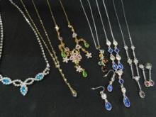 Tray Lot of 6 Costume Jewelry Necklaces - 2 With Matching Earrings