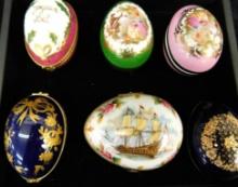 Group of 6 Limoges Egg Trinket Boxes - 3 Hinged - 3 Two Piece - France