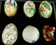 Group of 6 Limoges Egg Trinket Boxes with Hinged Lids - France