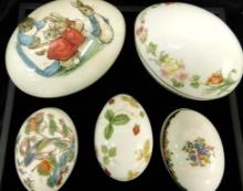 Group of 5 Wedgwood Egg Trinket Boxes - All Two Piece - England