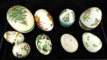 Group of 9 Misc. Egg Trinket Boxes - Herend - Spode - Royal Albert - Zsolsnay - ETC.